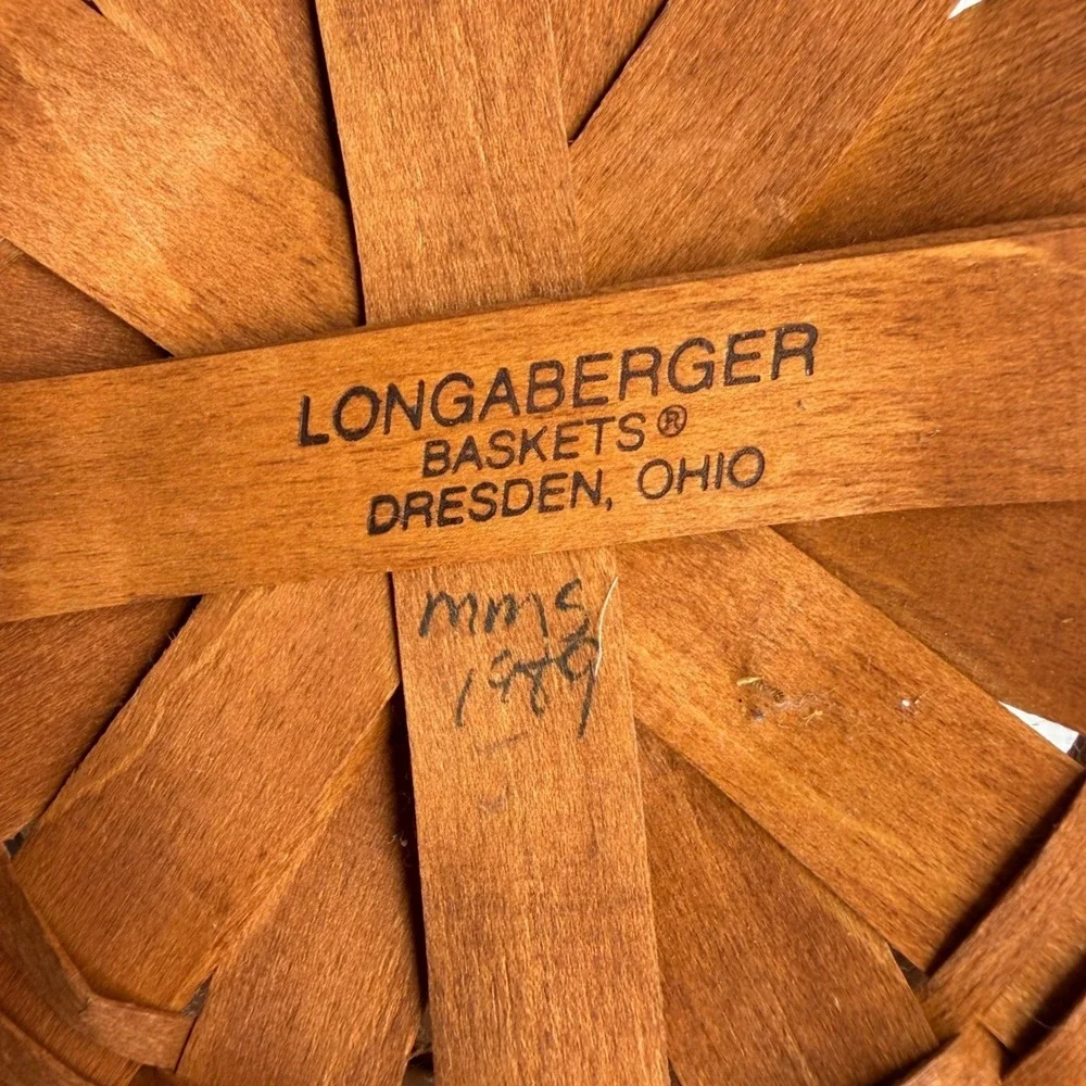 1989 Longaberger All American Stitching Basket Red Blue Stationary Handle USA